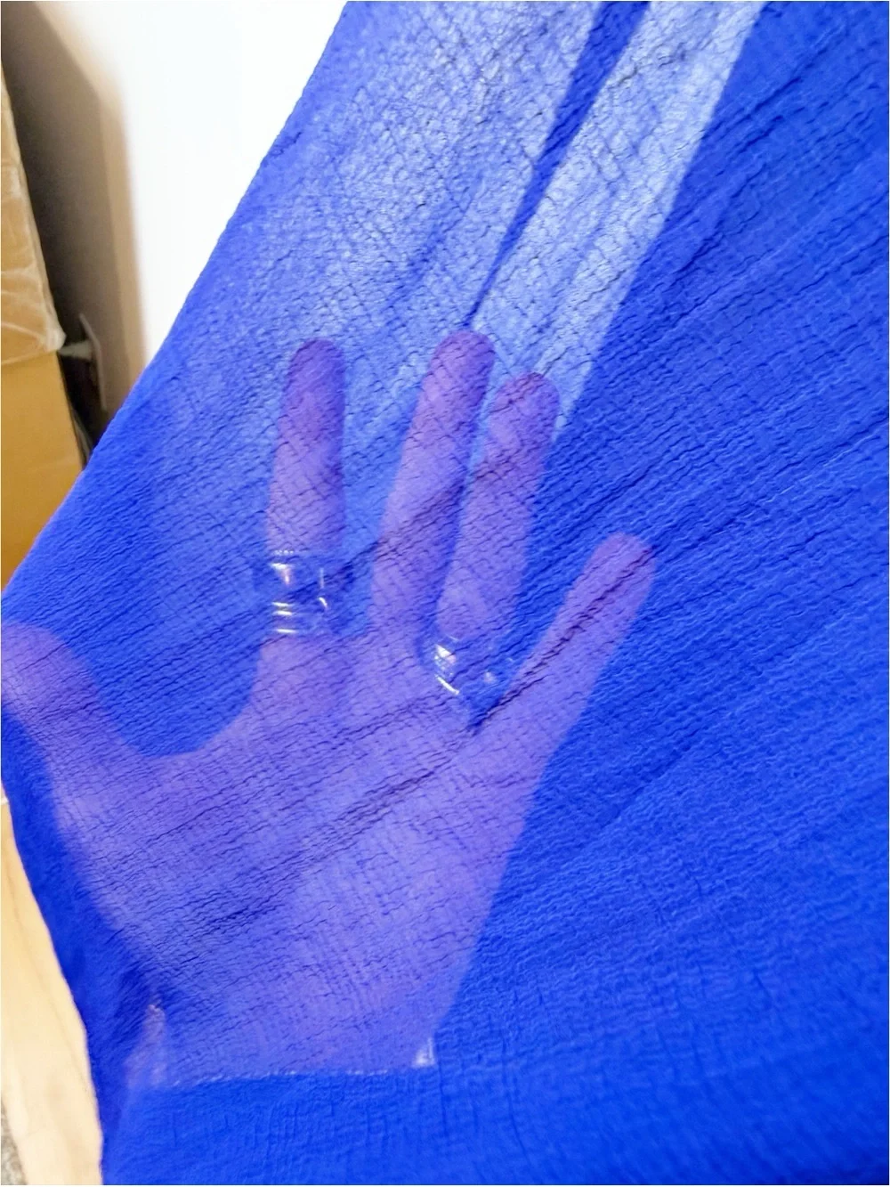 Vintage | Cobalt Blue Semi-Sheer Indian Dupatta Sari Wrap Chanderi Scarf